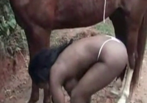 Farm animal bangs a slender ebony