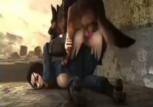 Horny brunette is banging a 3D animated doggo