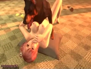 Loli with pink hair is having sexual entertainment with a pup